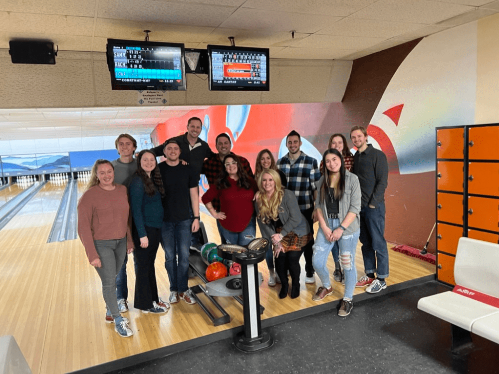 Team at the bowling game court